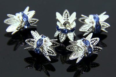 6mm Double Bead Cap Blue Crystal Rondelle