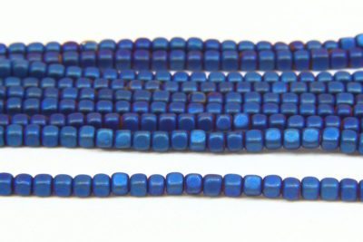  Matte Electric Blue Rounded Hematite Cubes