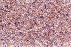 Blue and Red Stripes on Crystal Preciosa Seed Beads