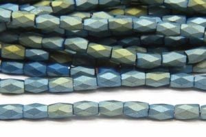 Frosted Metallic Teal Facetted Crystal Bugles