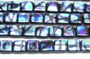 Black Square with Blue AB Mottle Peacock Beads