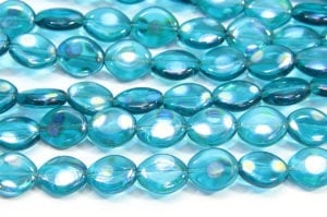 Teal Blue Oval with Blue AB Polka Dot Peacock Beads