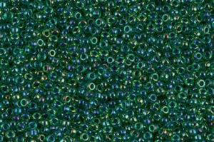 Dark Blue Lined Green AB Miyuki 15/0 Seed Beads