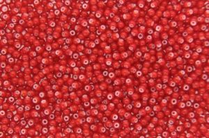 White Lined Cherry Red Preciosa Seed Beads