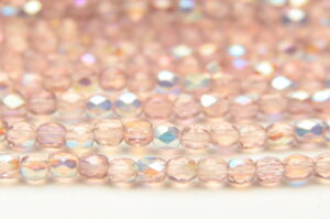 3mm Transparent Amethyst Lace AB Firepolished Czech Glass