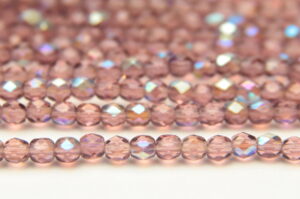 3mm Transparent Deep Purple Sage AB Firepolished Czech Glass