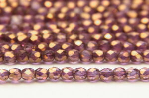 3mm Gold Fumed Transparent Violet Lustre Firepolished Czech Glass