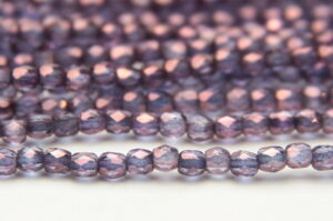 3mm Copper Fumed Transparent Amethyst Firepolished Czech Glass