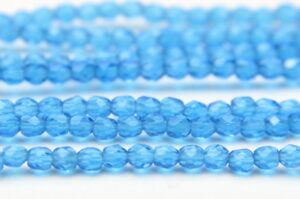3mm Transparent Deep Azure Sky Blue Firepolished Czech Glass