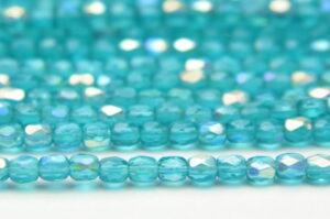 3mm Transparent Peacock Blue AB Firepolished Czech Glass