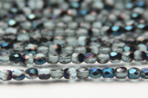 3mm Metallic Jet Semi Coated Dark Fern Firepolished Czech Glass