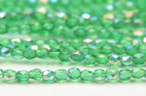 3mm Gold Semi Fumed Everglade Green Firepolished Czech Glass