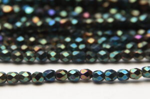 3mm Metallic Green Iris Firepolished Czech Glass