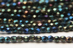 3mm Semi Matted Metallic Green Iris Firepolished Czech Glass