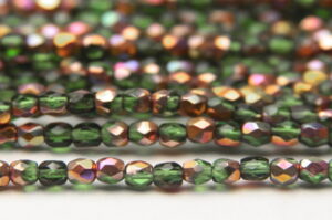 3mm Metallic Copper Coated Evergreen Firepolished Czech Glass