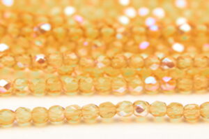 3mm Transparent Apple Cider AB Firepolished Czech Glass