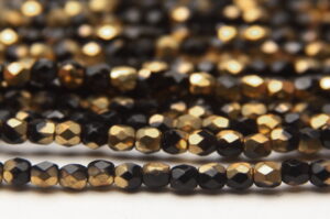 3mm Metallic Gold Semi Coated Jet Firepolished Czech Glass