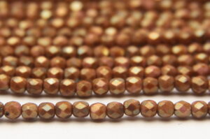 3mm Gold Lustred Opaque Caramel Firepolished Czech Glass