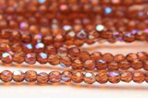 3mm Transparent Roasted Pumpkin AB Firepolished Czech Glass