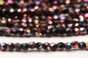 3mm Metallic Californa Gold Coated Jet Firepolished Czech Glass