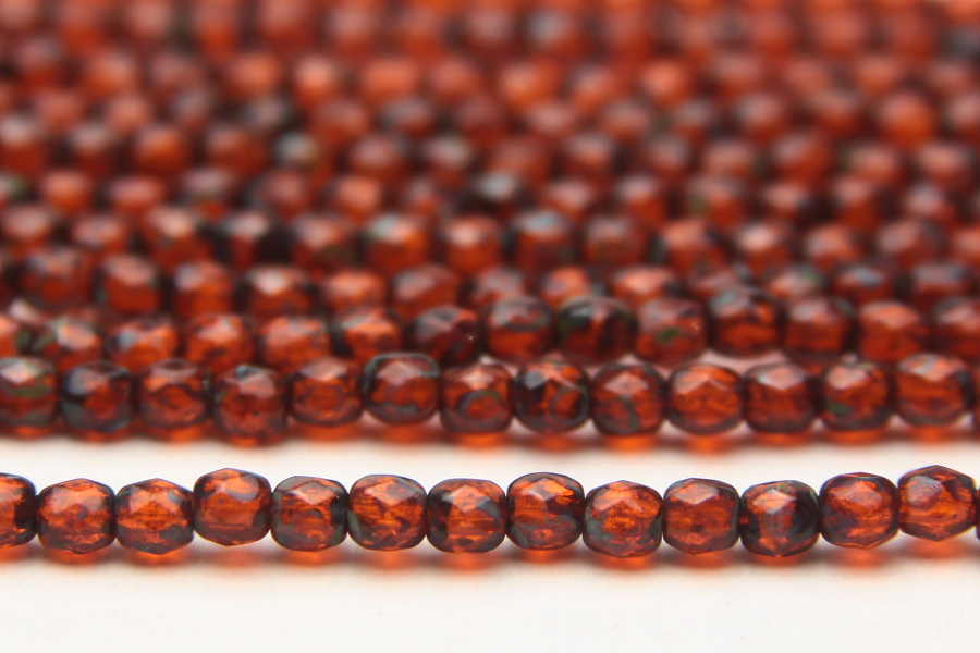 3mm Amber Picasso Moss Firepolished Czech Glass