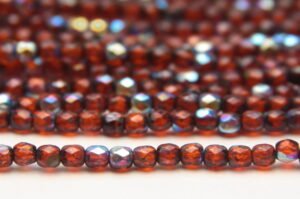 3mm Amber Picasso Moss AB Firepolished Czech Glass