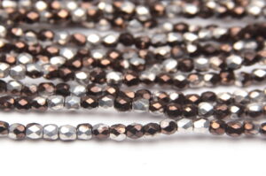 3mm Metallic Chocolate Silver Firepolished Czech Glass