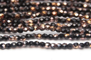 3mm Metallic Copper Coated Jet Firepolished Czech Glass
