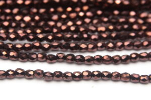 3mm Metallic Chocolate Copper Firepolished Czech Glass