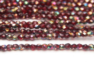3mm Deep Garnet Rainbow AB Firepolished Czech Glass