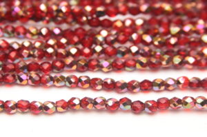3mm Metallic Gold Coated Ruby Firepolished Czech Glass