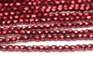 3mm Metallic Pearlised Ruby Firepolished Czech Glass