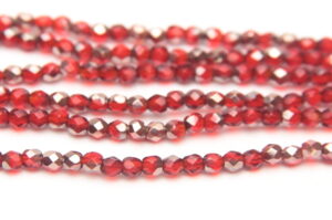 3mm Silver Coated Ruby Firepolished Czech Glass