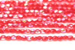 3mm Transparent Raspberry AB Firepolished Czech Glass