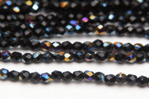 3mm Jet Rainbow AB Firepolished Czech Glass