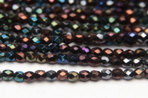 3mm Black Iris AB Firepolished Czech Glass