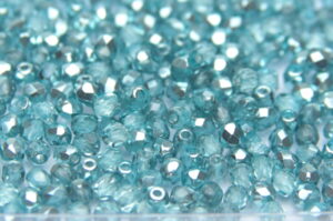 3mm Semi Metallic Aquamarine Firepolished Czech Glass