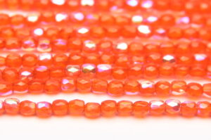 3mm Transparent Tangerine Twist AB Firepolished Czech Glass