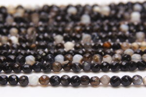 Black Banded Agate 5mm Facetted Round Semi Precious Gemstones