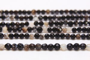 Black Cracked Agate 4mm Facetted Round Semi Precious Gemstones