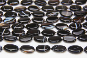 Banded Black Agate 20x12mm Oval Semi Precious Gemstones