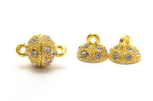 9mm Crystal Studded Gold Ball Magnetic Clasp