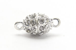 14x10mm Crystal Studded Bright Silver Oval Magnetic Clasp