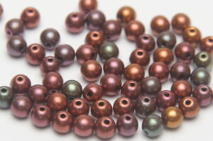 4mm Copper Mix Round Czech Glass Beads