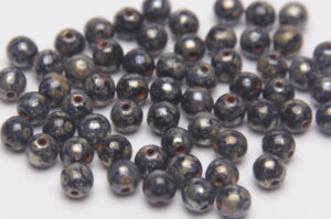 4mm Picasso Charcoal Round Czech Glass Beads