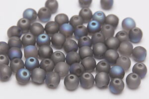 4mm Etched Peweter AB Round Czech Glass Beads