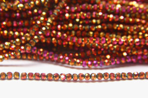 2mm Metallic Magenta Rose Facetted Round Crystals