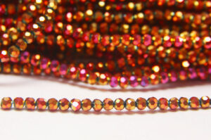 3mm Metallic Magenta Rose Facetted Round Crystals