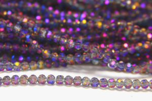 3mm Violet Rainbow AB Facetted Round Crystals