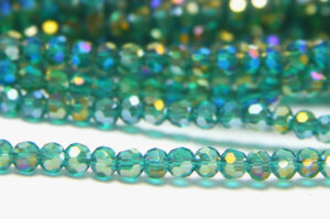 4mm Teal AB Facetted Round Crystals
